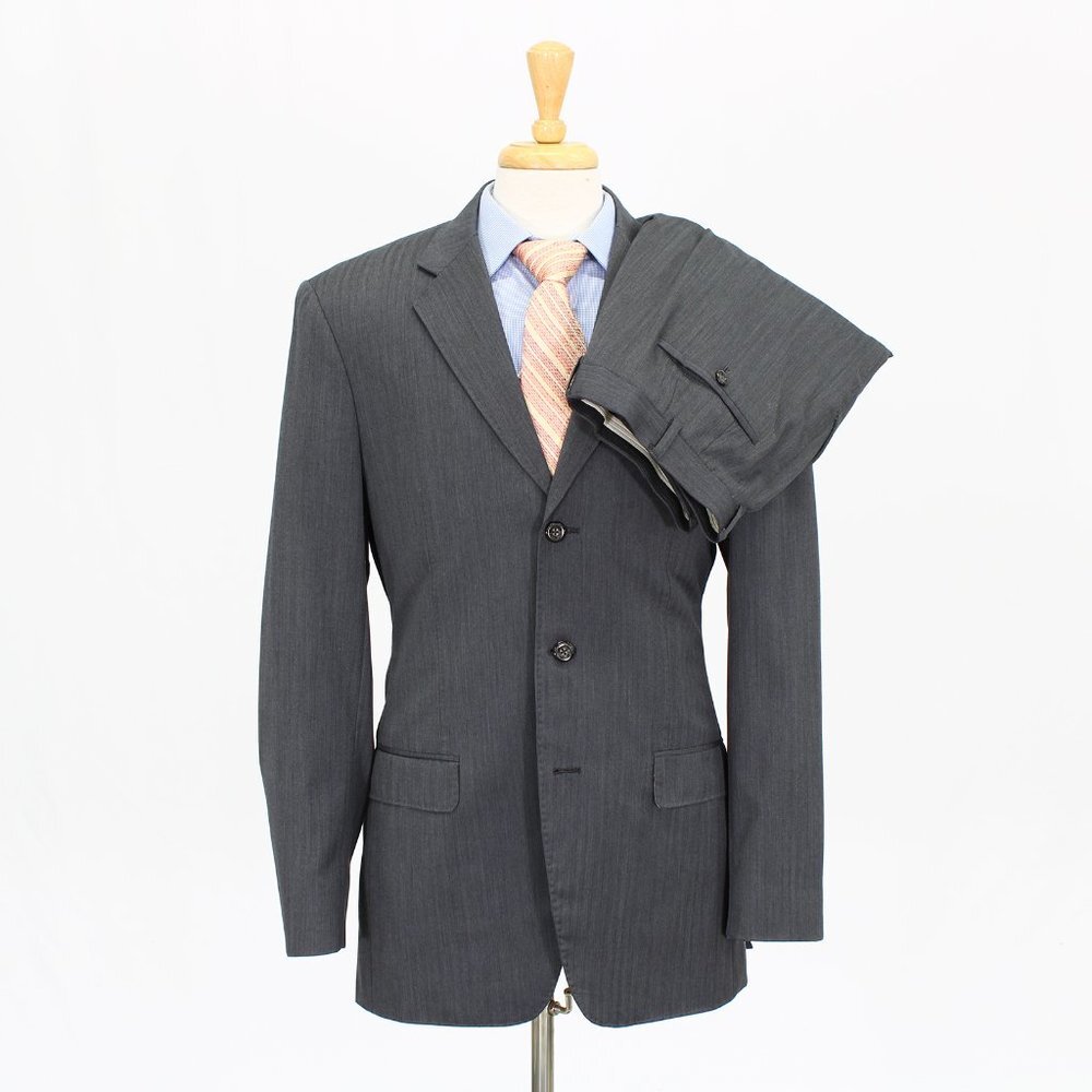 Bespoke 40L 33x32 Gray Herringbone 3-Button Suit R251